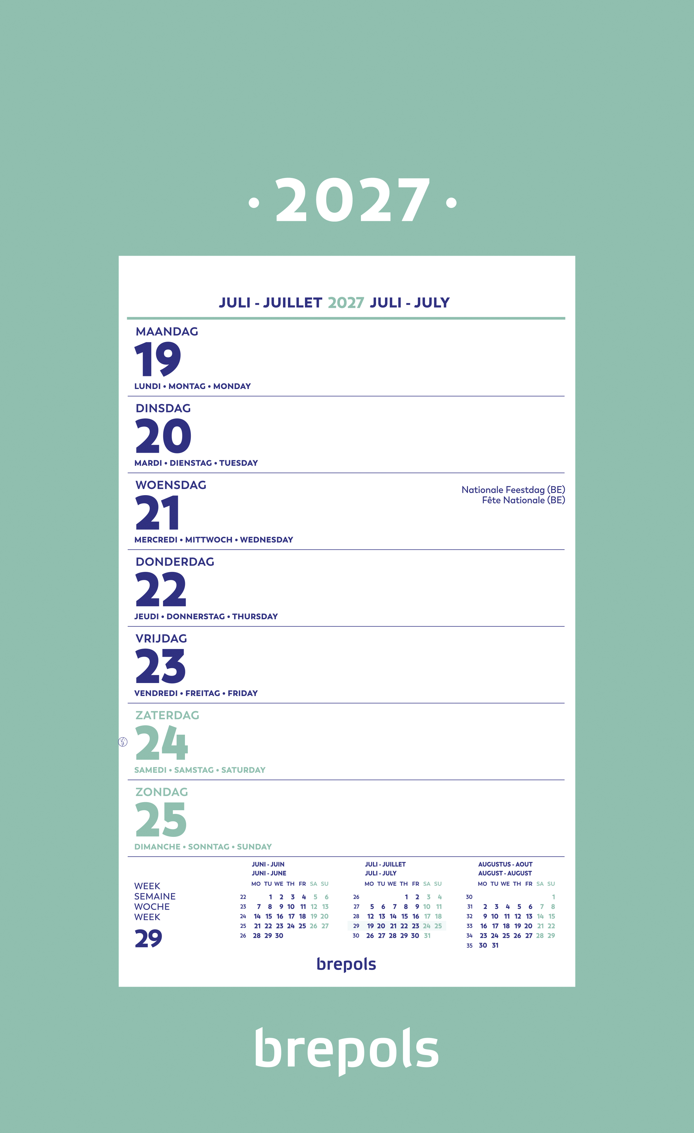 BREPOLS KALENDER WAND WEEK + RUGSCHILD