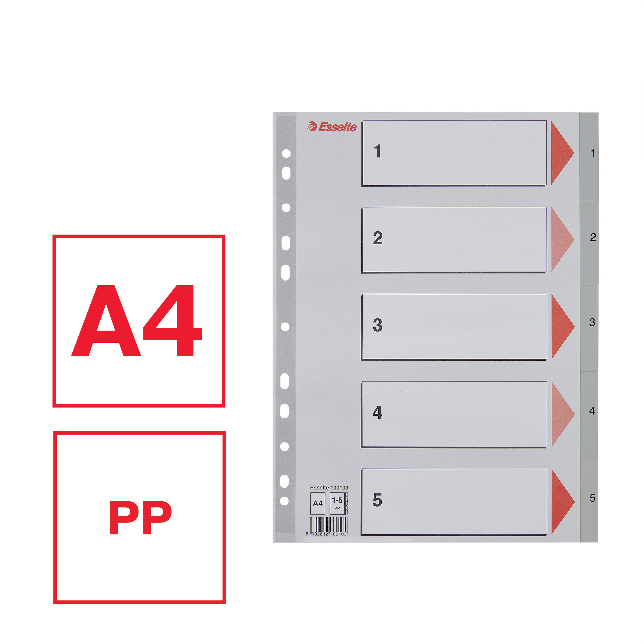 ESSELTE TABBLAD PP GRIJS 1-5