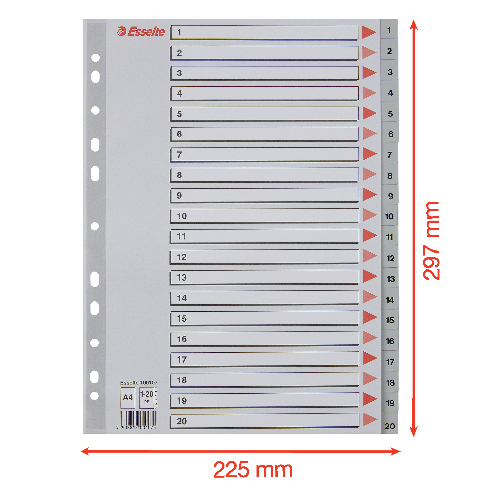 ESSELTE TABBLAD PP GRIJS 1-20