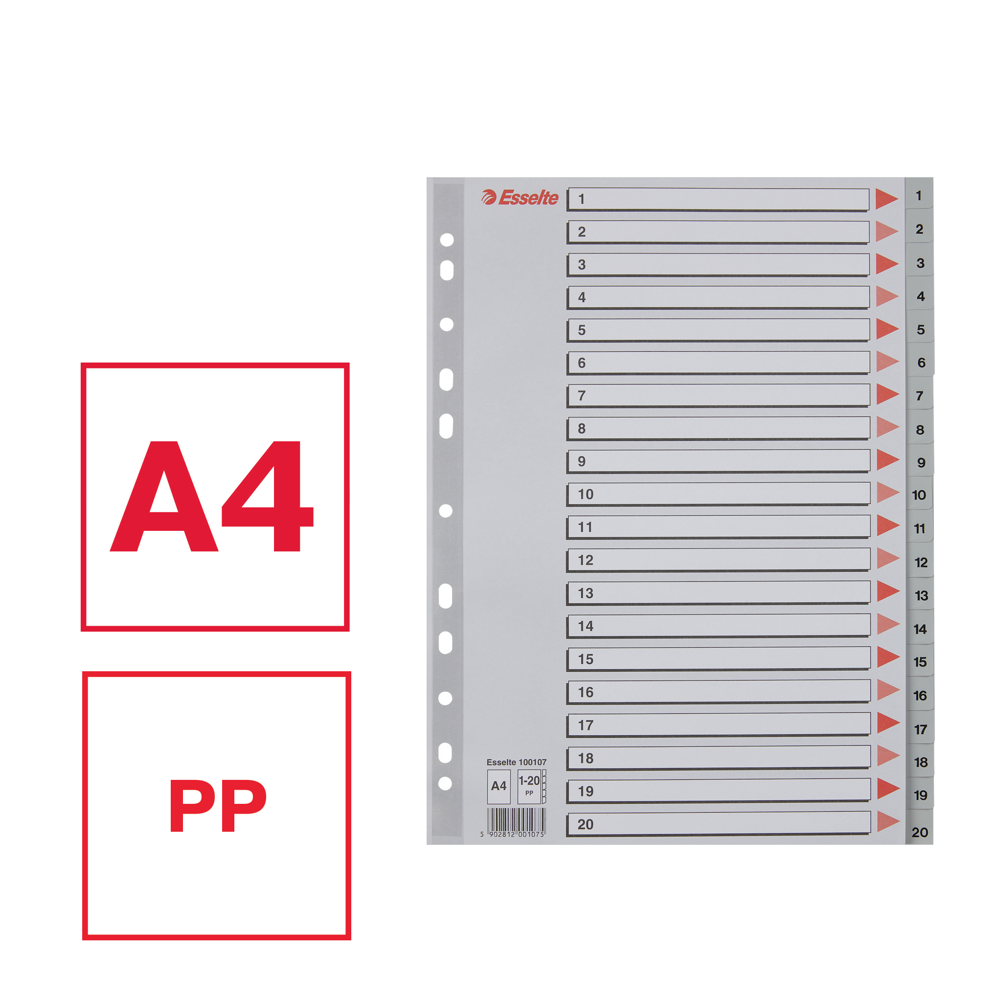 ESSELTE TABBLAD PP GRIJS 1-20