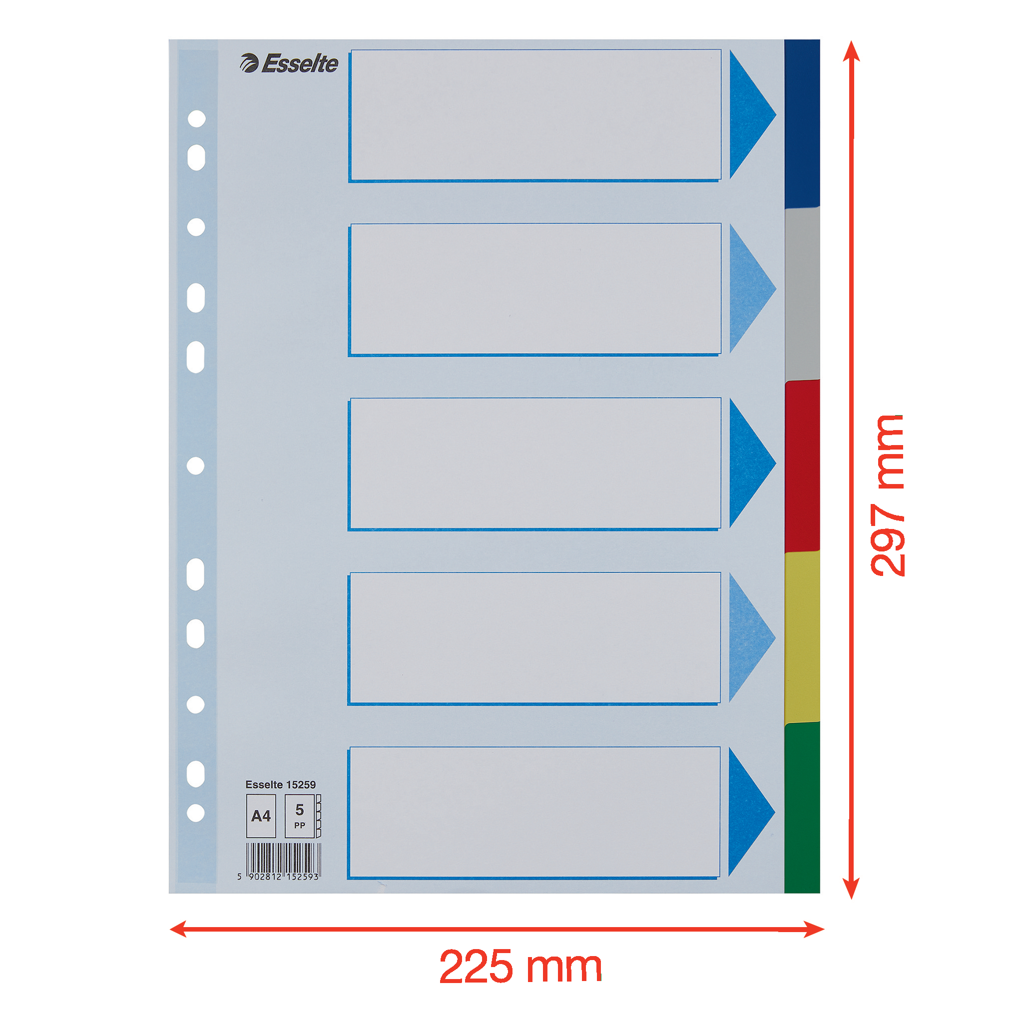 ESSELTE TABBLAD PP KLEUR 5 TABS