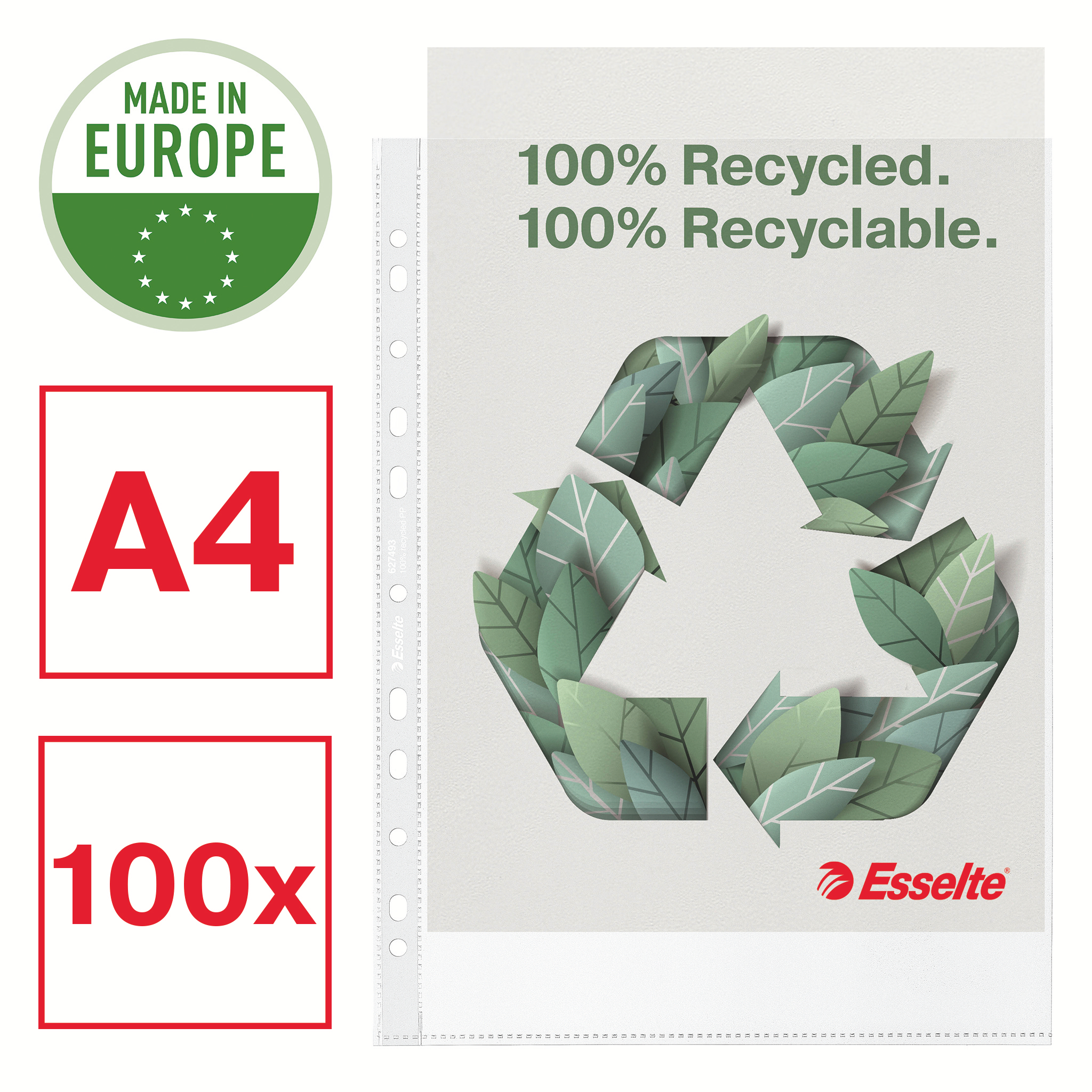 ESSELTE GEPERFOREERDE TASSEN recycled 70µ A4 DOOS 100