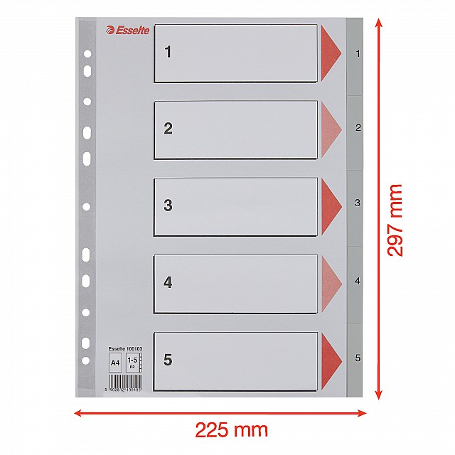 ESSELTE TABBLAD PP GRIJS 1-5