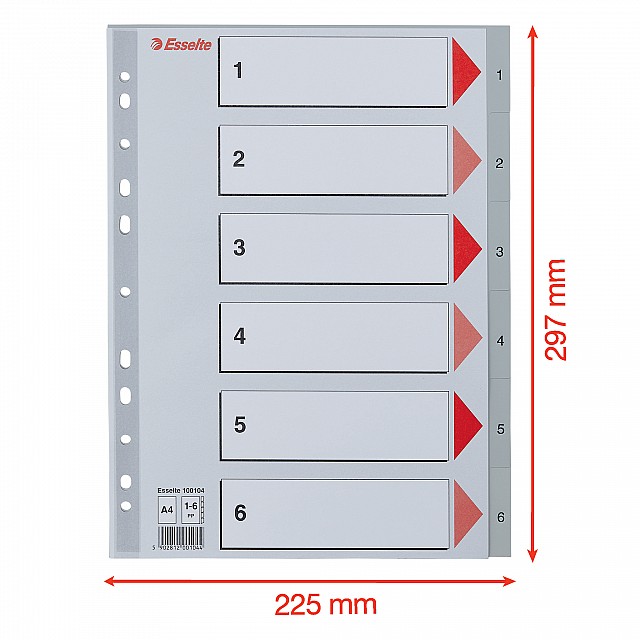 ESSELTE TABBLAD PP GRIJS 1-6                                