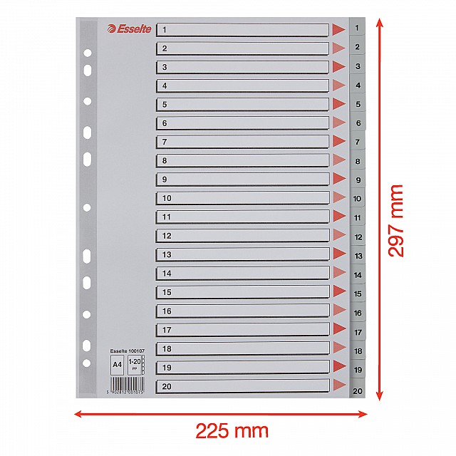 ESSELTE TABBLAD PP GRIJS 1-20
