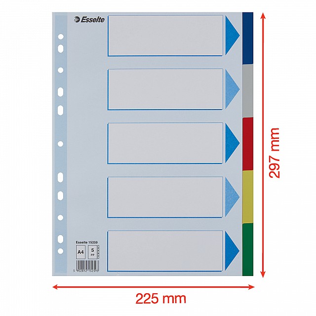 ESSELTE TABBLAD PP KLEUR 5 TABS