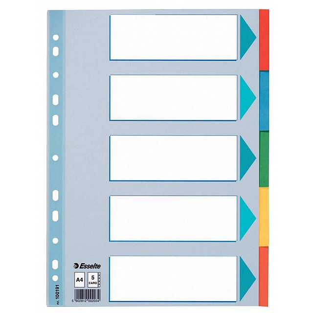 TABBLAD KARTON A4 5TAB ASS