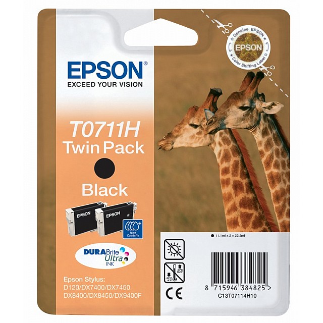 EPSON T0711 inktcartridge zwart high capacity 2 x 11.1ml 2-p