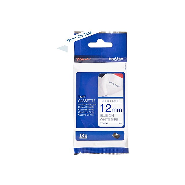 BROTHER P-Touch TZE-FA3 blue on white textile 12mm