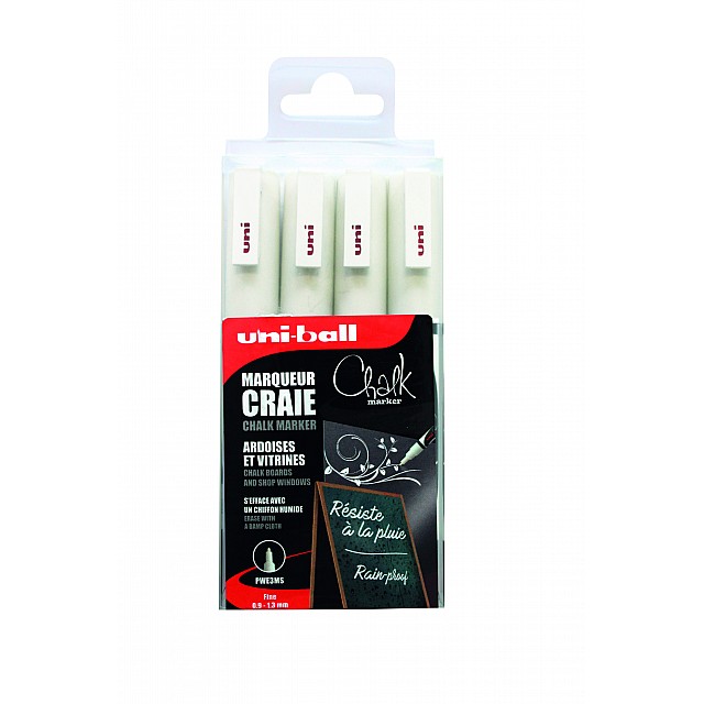 UNI KRIJTMARKER SET 4xFIJN WIT