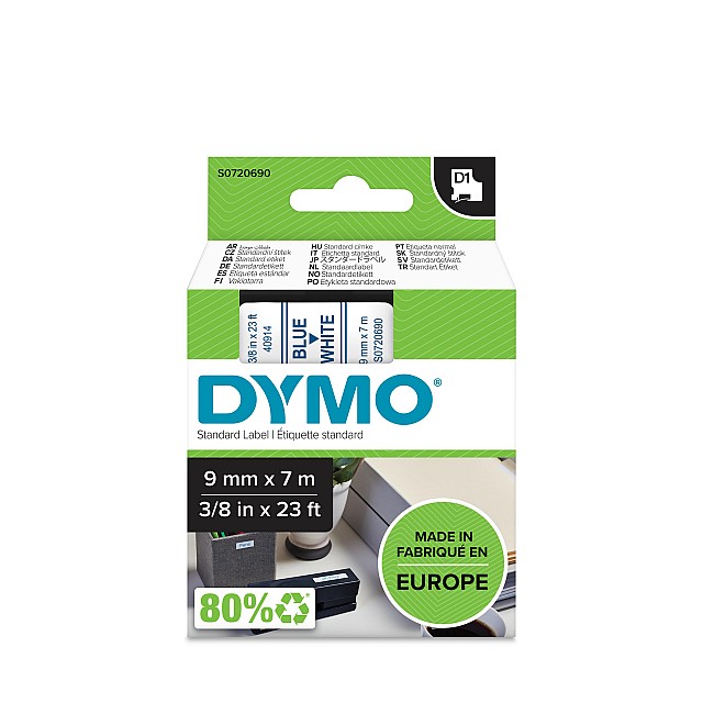 DYMO TAPE 9MM 40914 BLAUW/WIT