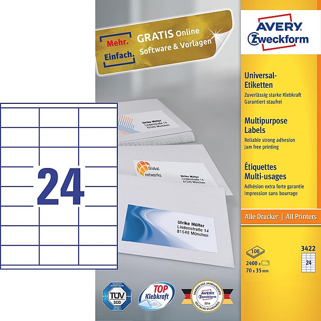 AVERY ETIKETTEN 3422 70X35 2400ST