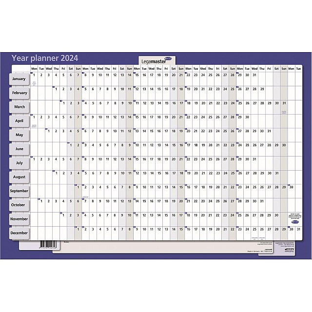 LEGA JAARPLANNER HORIZONTAAL 420122 geplastificeerd