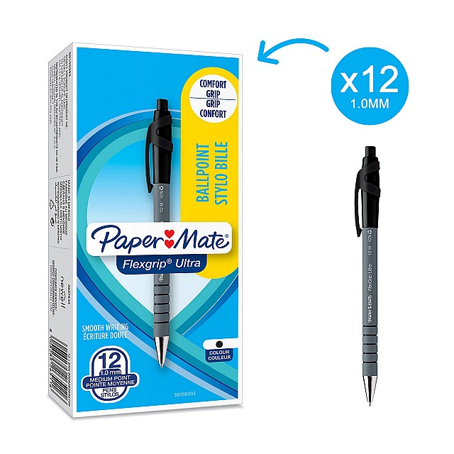 PAPERMATE balpen FLEXGRIP ULTRA 12ST ZWART MED