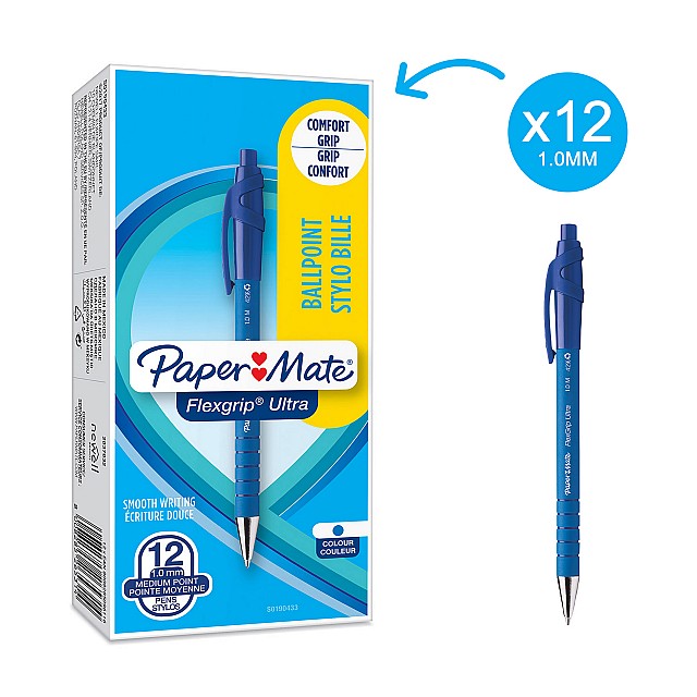 PAPERMATE balpen FLEXGRIP ULTRA 12ST BLAUW MED