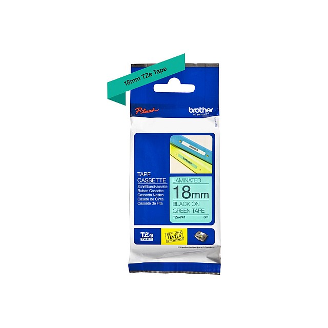 BROTHER P-Touch TZE-741 black on green 18mm