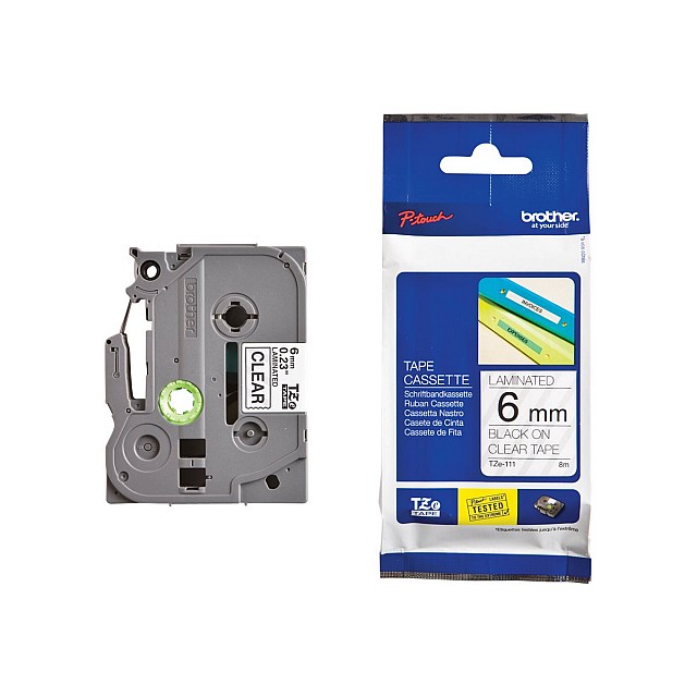 BROTHER P-Touch TZE-111 black on clear 6mm