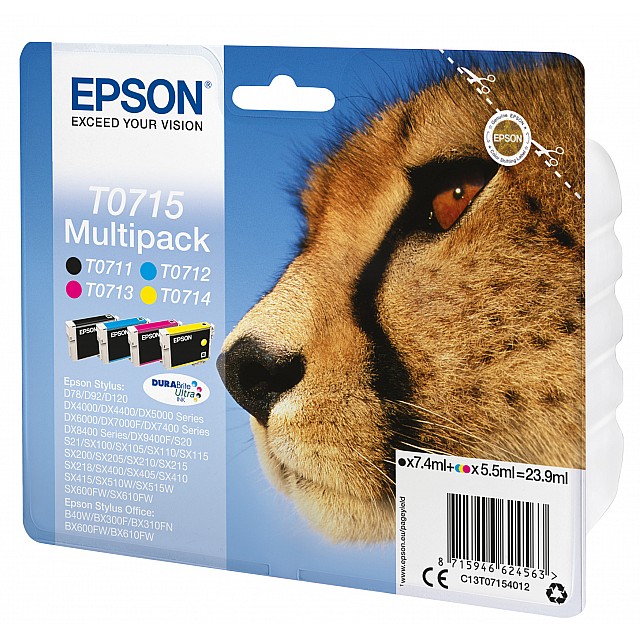 EPSON T0715 inktcartridge zwart en drie kleuren standard cap