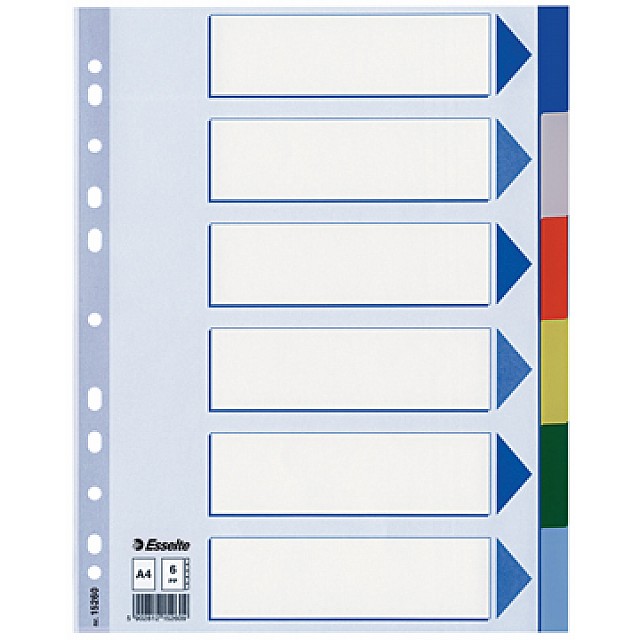 ESSELTE TABBLAD PP KLEUR 6 TABS