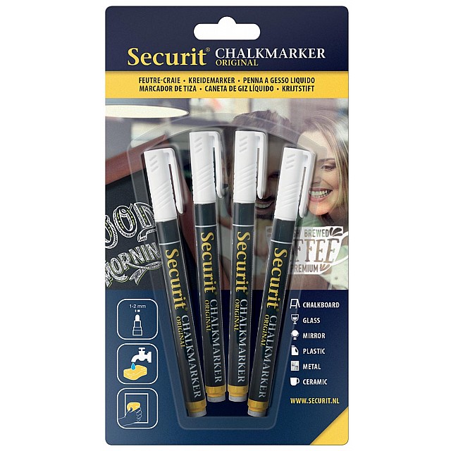 SECURIT KRIJTMARKER S WIT 4X