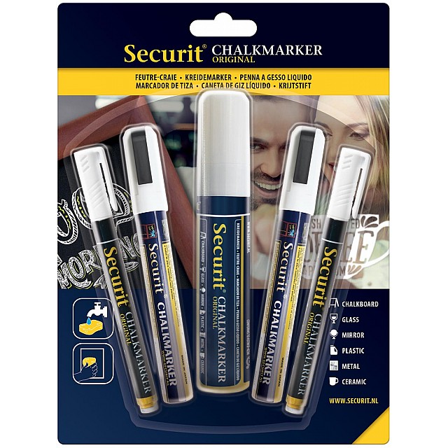 SECURIT KRIJTMARKER WIT MIX 5X