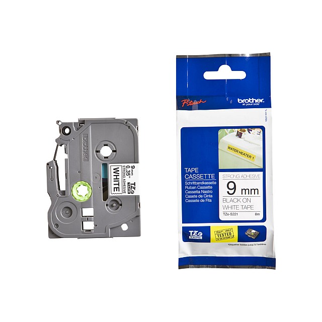 BROTHER P-Touch TZE-S221 black on white 9mm extra gluey