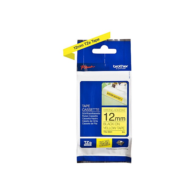 BROTHER P-Touch TZE-S631 black on yellow 12mm extra gluey