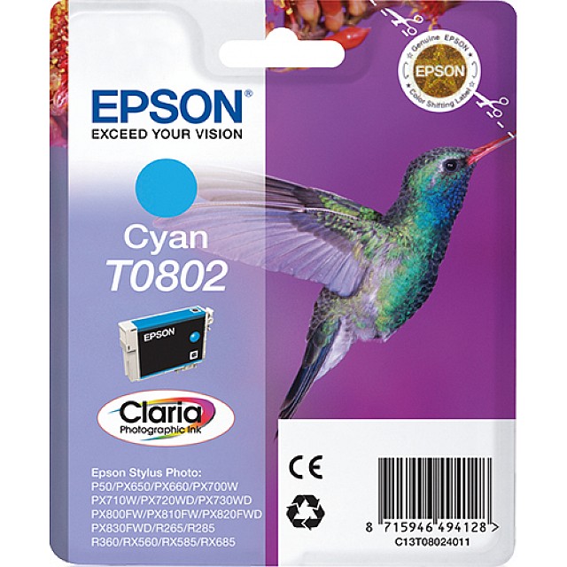 EPSON T0802 inktcartridge cyaan standard capacity 7.4ml 935