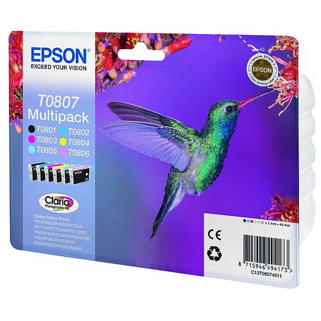 EPSON T0807 inktcartridge zwart en vijf kleuren standard cap