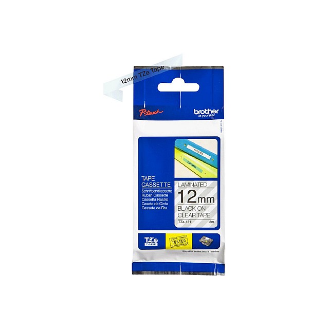 BROTHER P-Touch TZE-S131 black on clear 12mm extra gluey