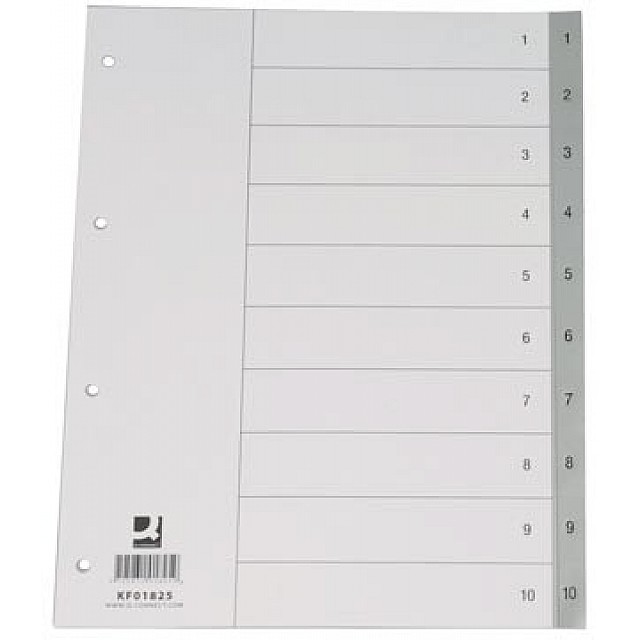 Q-CONNECT TABBLAD PP GRIJS 1-10