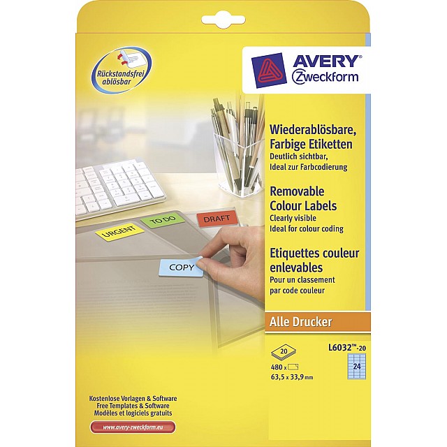 AVERY 63,5X33,9 BLAUW ILC 20P