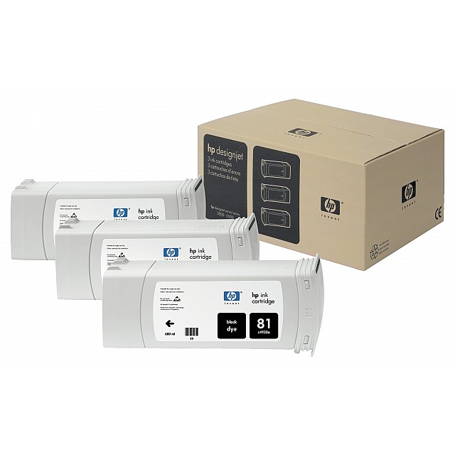 HP 81 orginele dye inktcartridge zwart standard capacity 3 x