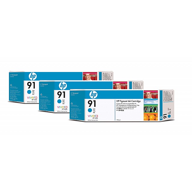 HP 91 originele ink cartridge cyaan standard capacity 3 x 77