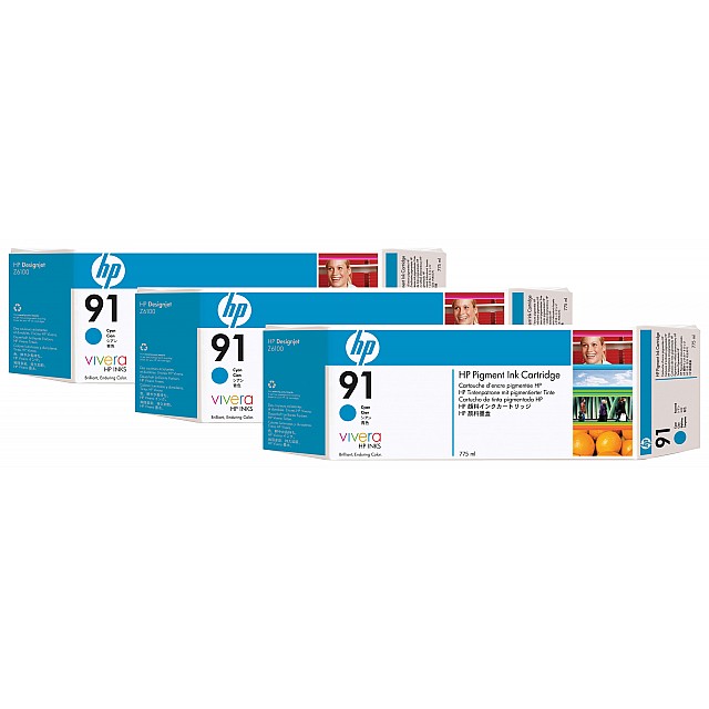 HP 91 originele ink cartridge cyaan standard capacity 3 x 77