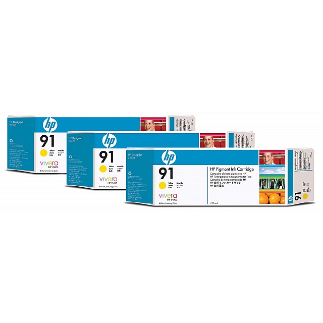 HP 91 originele ink cartridge geel standard capacity 3 x 775