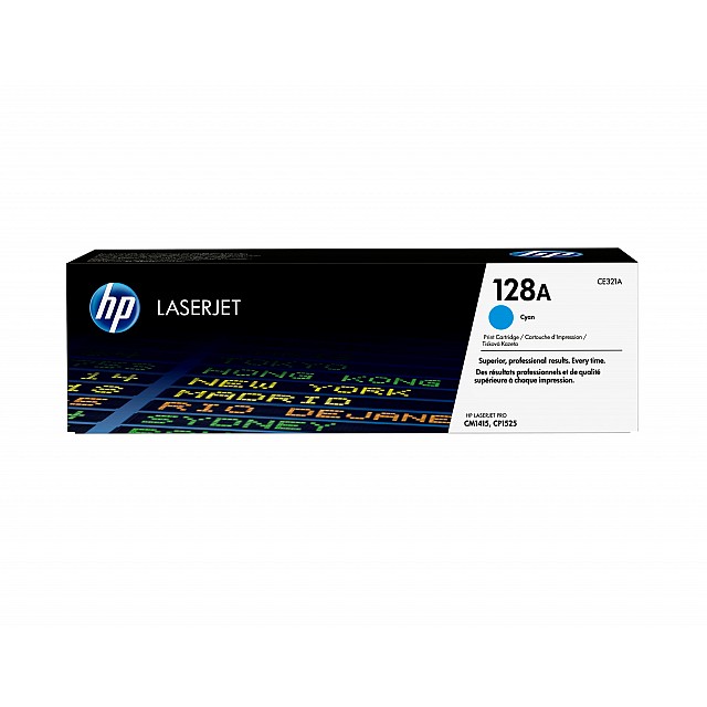 HP 128A original LaserJet Toner cartridge CE321A cyan standa