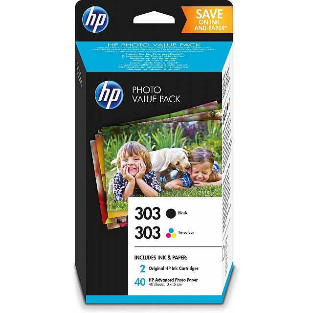 HP 303 PVP with ink cartridges black, tri-color + 40 sheets HP 303 PVP with ink cartridges black, tri-color + 40 sheets
