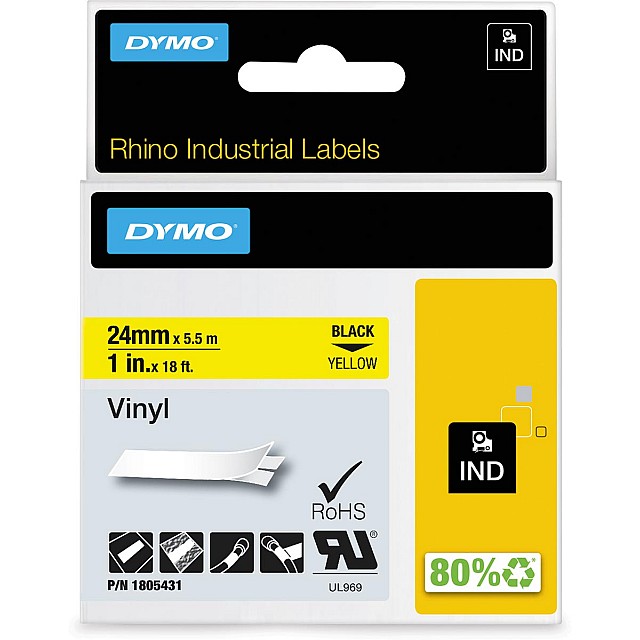 RHINO TAPE 24MM VINYL ZW/GEEL