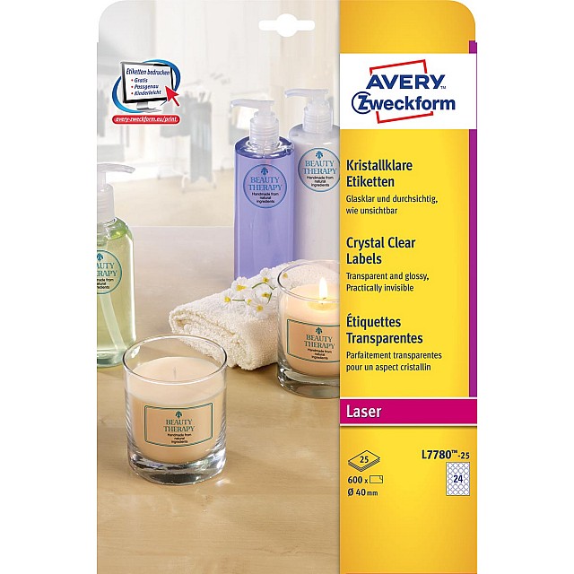 AVERY ETIKETTEN TRANSPARANT 40mm 600st 24pvel
