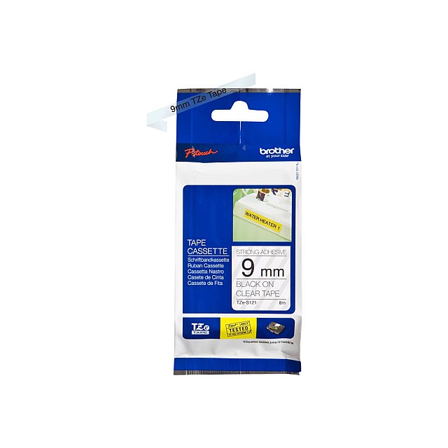 BROTHER P-Touch TZE-S121 black on clear 9mm extra gluey