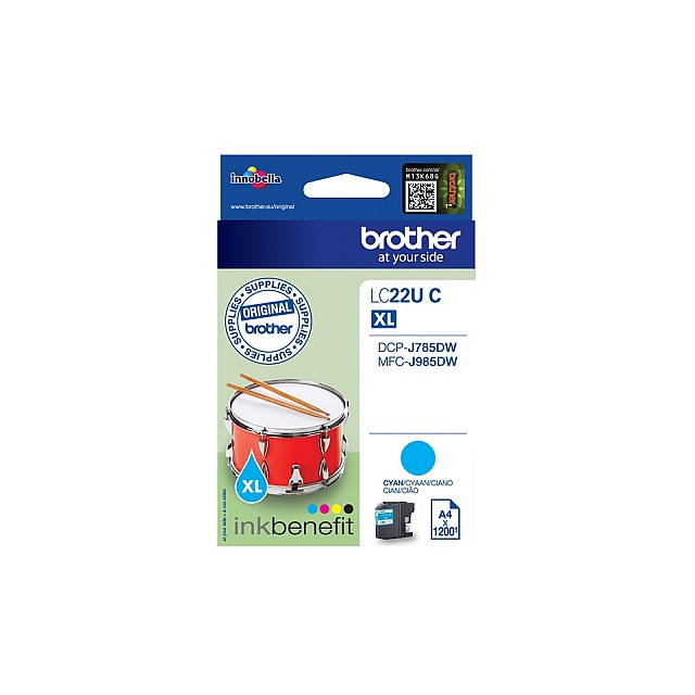 BROTHER LC22UC Inkt cartridge Cyaan, 1200 pagina s voor DCP-