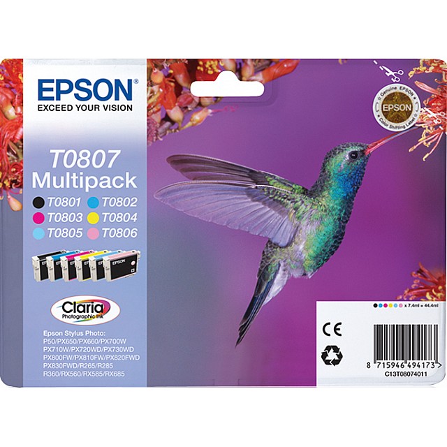 EPSON T0807 inktcartridge zwart en vijf kleuren standard cap