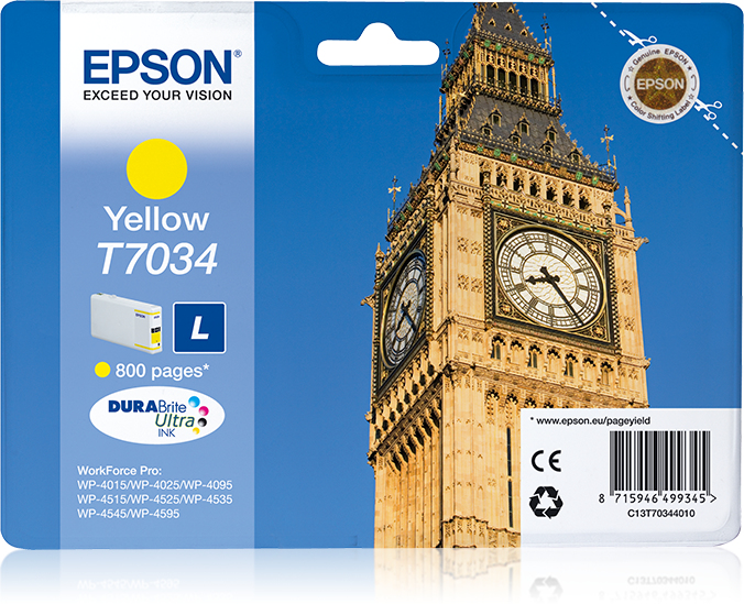 EPSON T7034 inktcartridge geel standard capacity 9.6ml 800 p