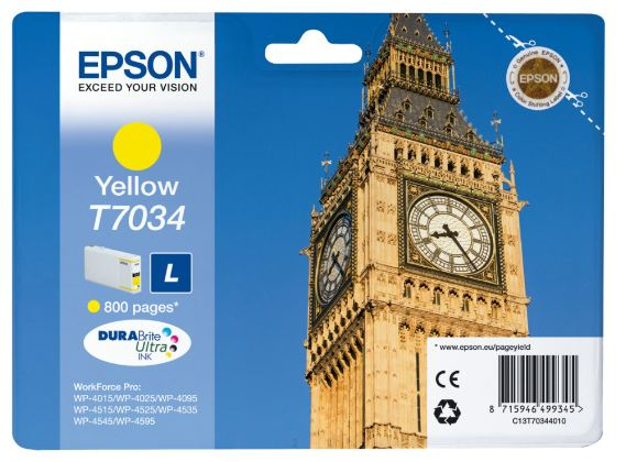 EPSON T7034 inktcartridge geel standard capacity 9.6ml 800 p