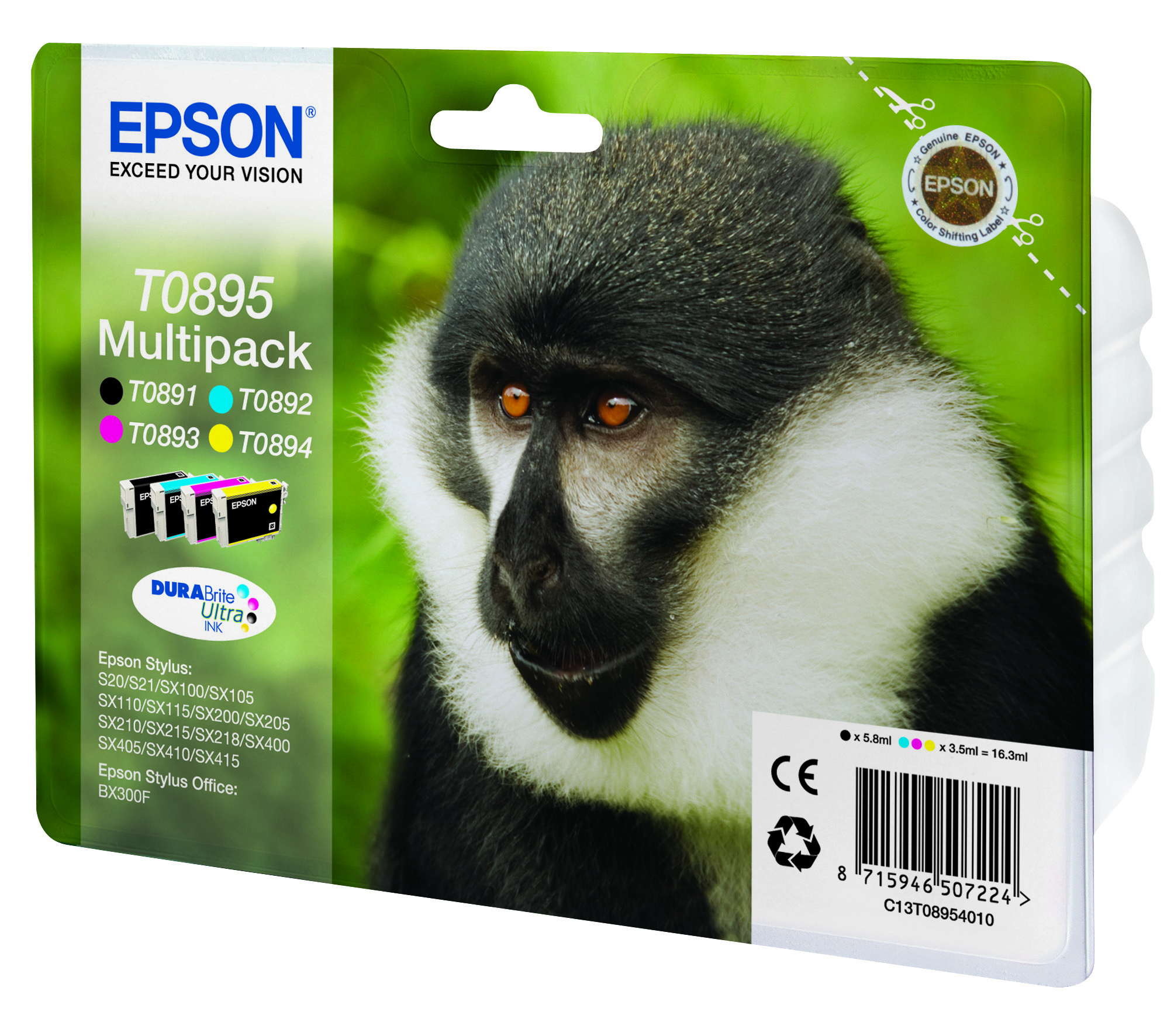 EPSON T0895 inktcartridge zwart en drie kleuren standard cap
