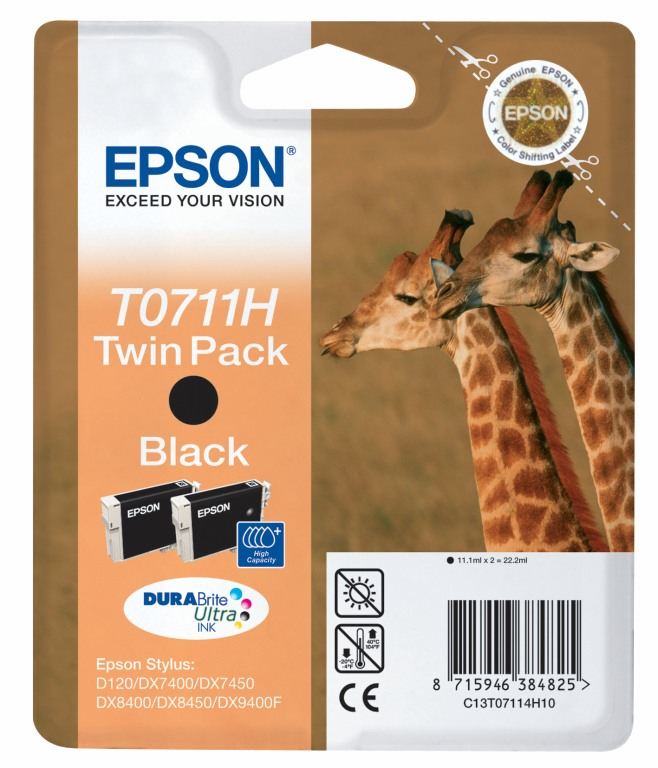 EPSON T0711 inktcartridge zwart high capacity 2 x 11.1ml 2-p