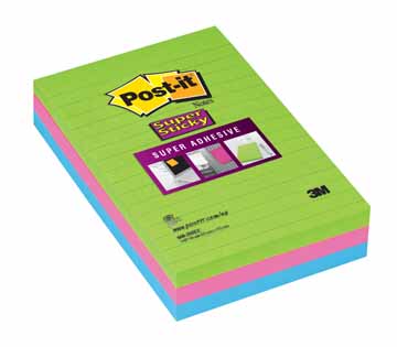 POST-IT NOTES SUPER STICKY 102X152 3KLEUREN GELIJND