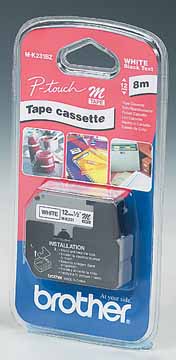 TAPE PT110 12MM WIT/ZWART