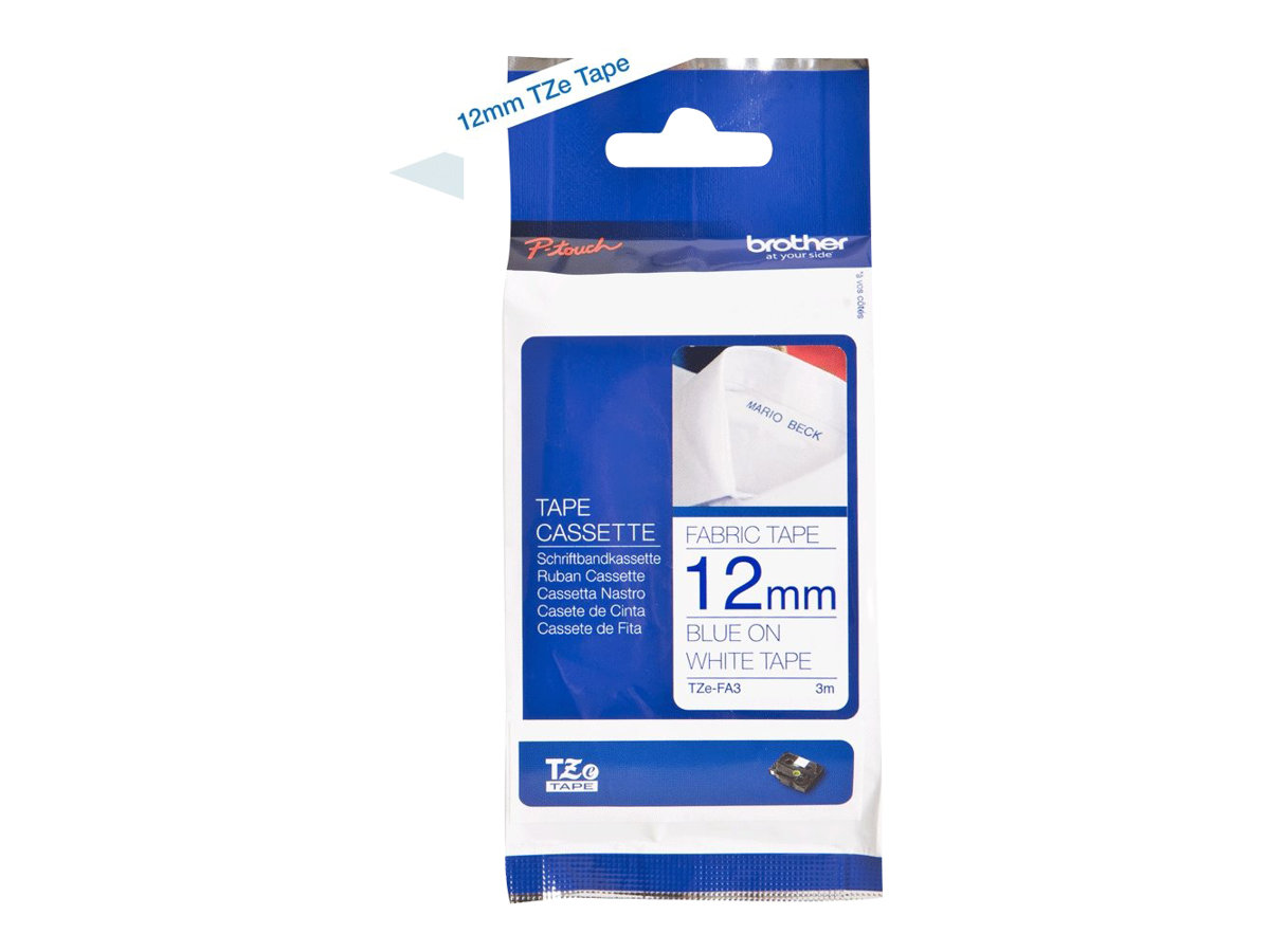 BROTHER P-Touch TZE-FA3 blue on white textile 12mm